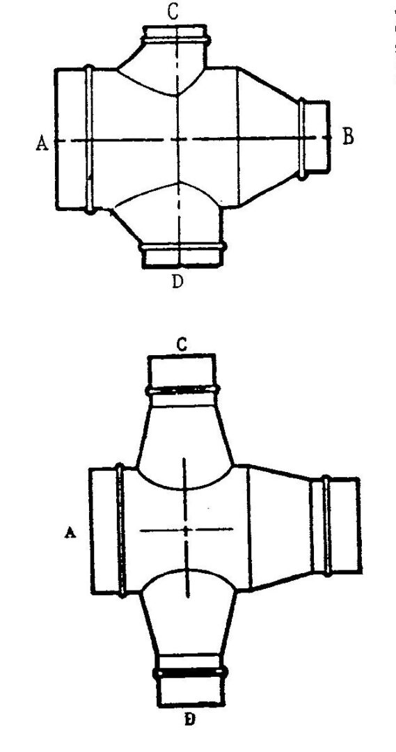 Conical or boot double reducing tee
